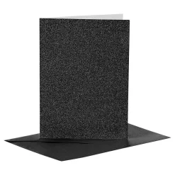 Kaarten en Enveloppen 10,5x15cm Glitter Zwart - 4st.