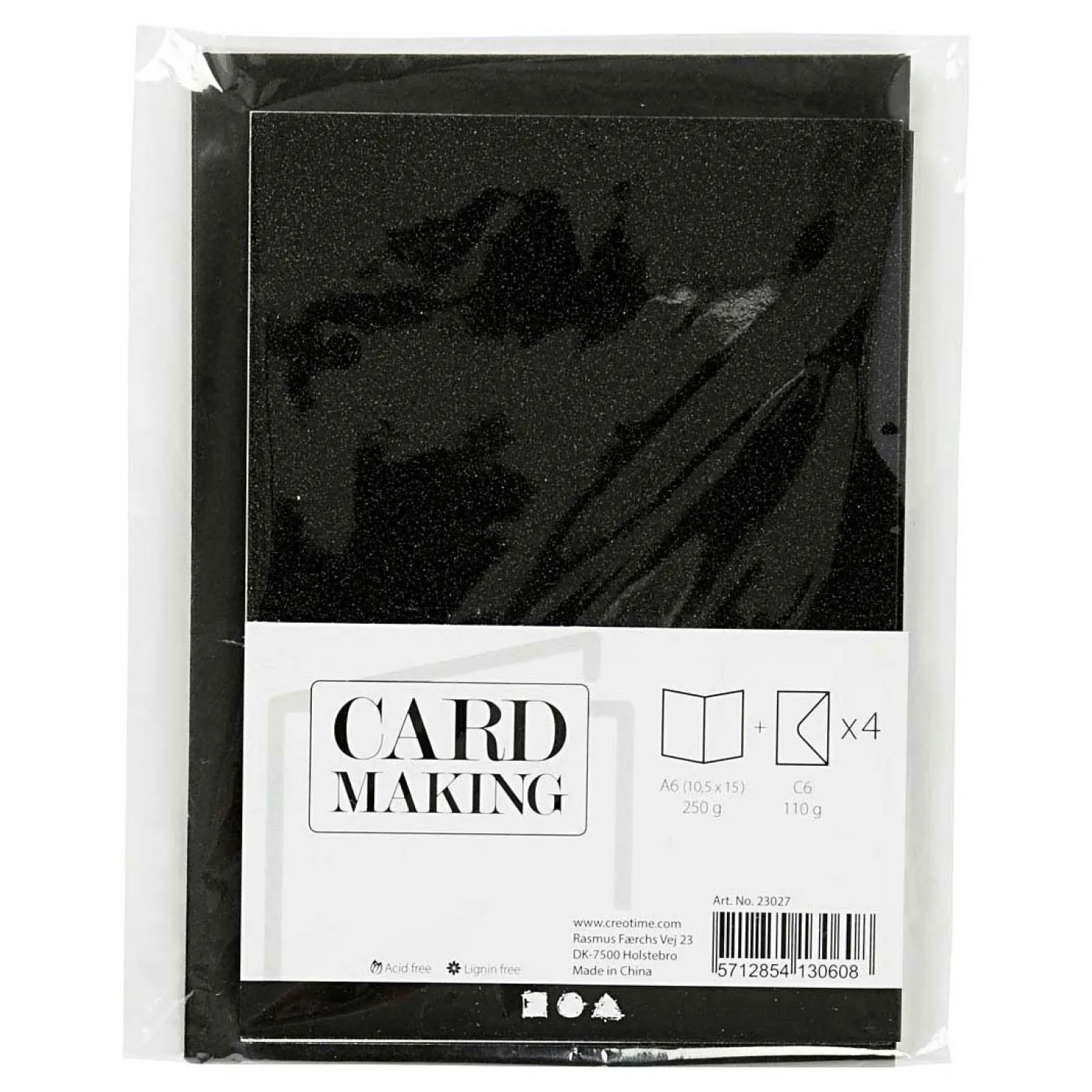 Kaarten en Enveloppen 10,5x15cm Glitter Zwart - 4st.