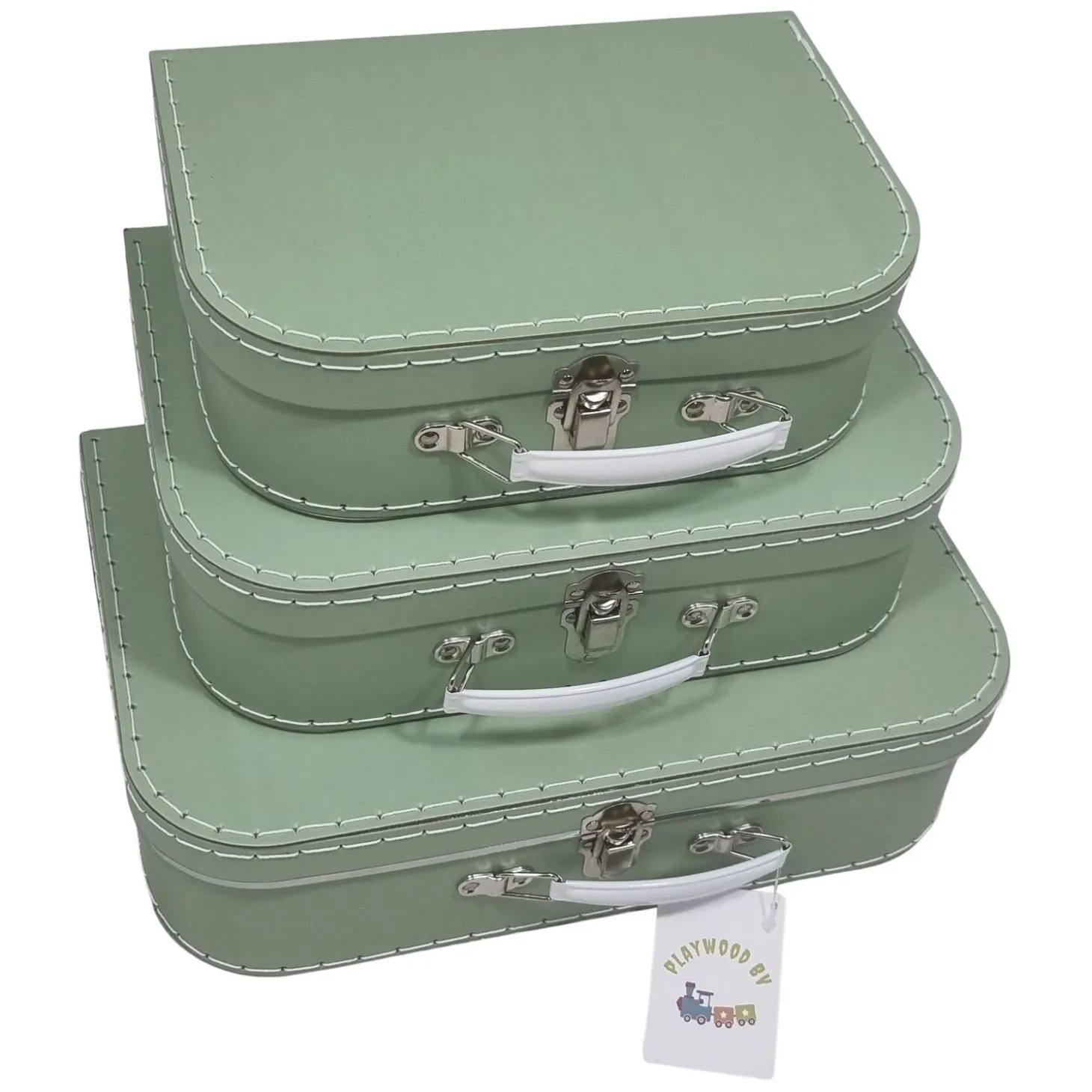 Kartonnen Koffer Set Groen, 3st.