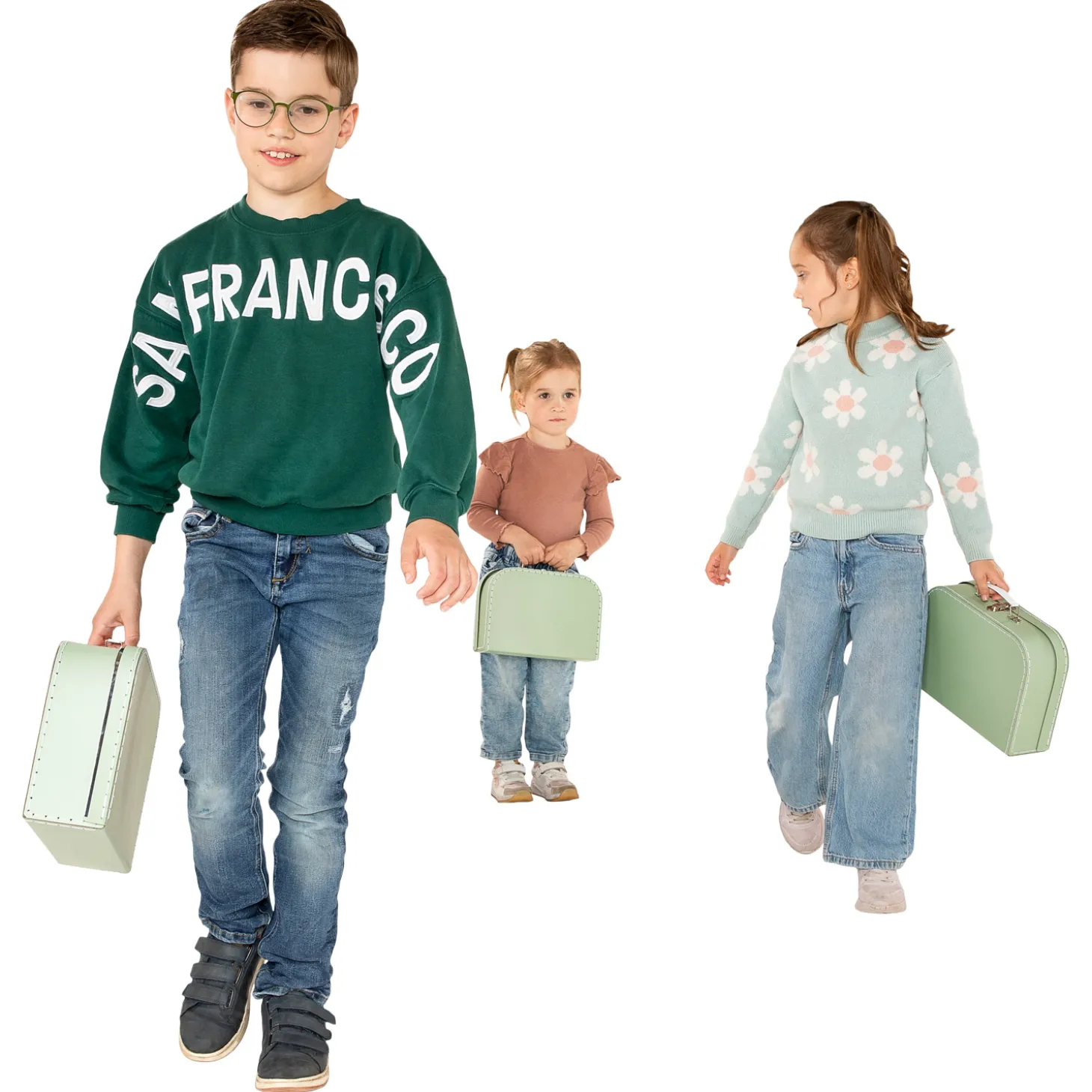 Kartonnen Koffer Set Groen, 3st.