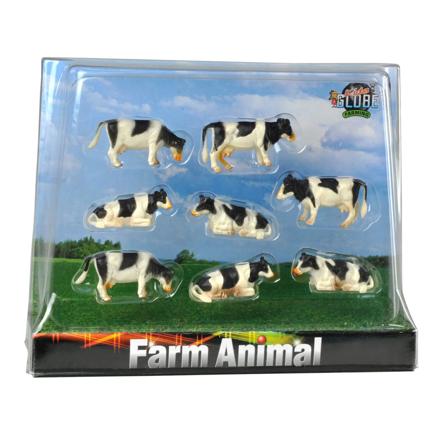 Kids Globe Koeien Zwart/Wit, 8st. 1:87
