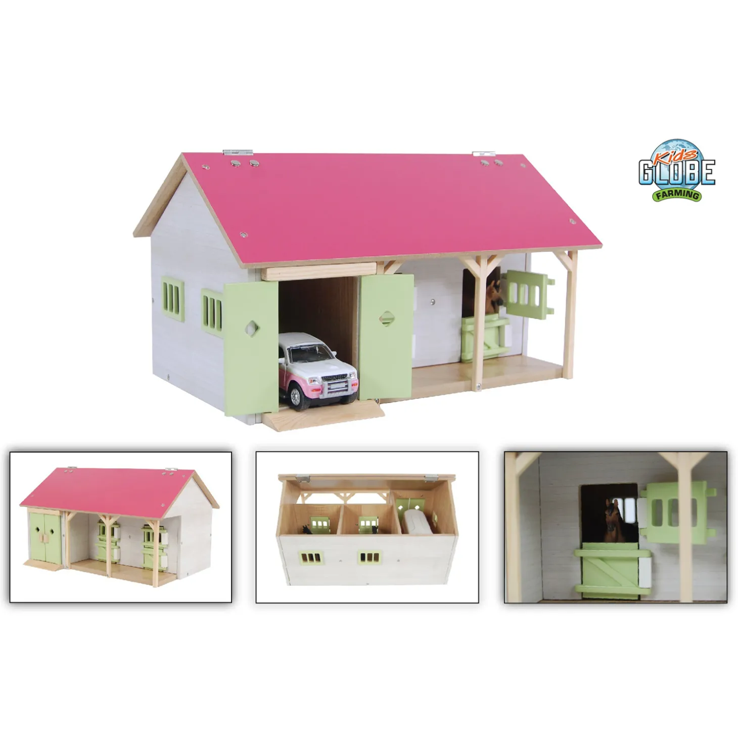 Kids Globe Paardenstal Roze met 2 Boxen en Berging 1:32