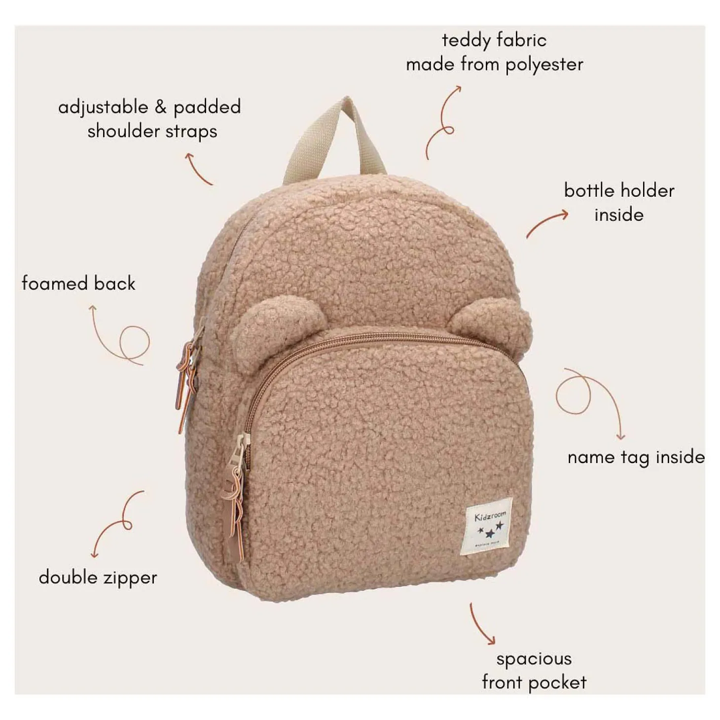 Kidzroom Rugzak Porto Beary Excited Beige