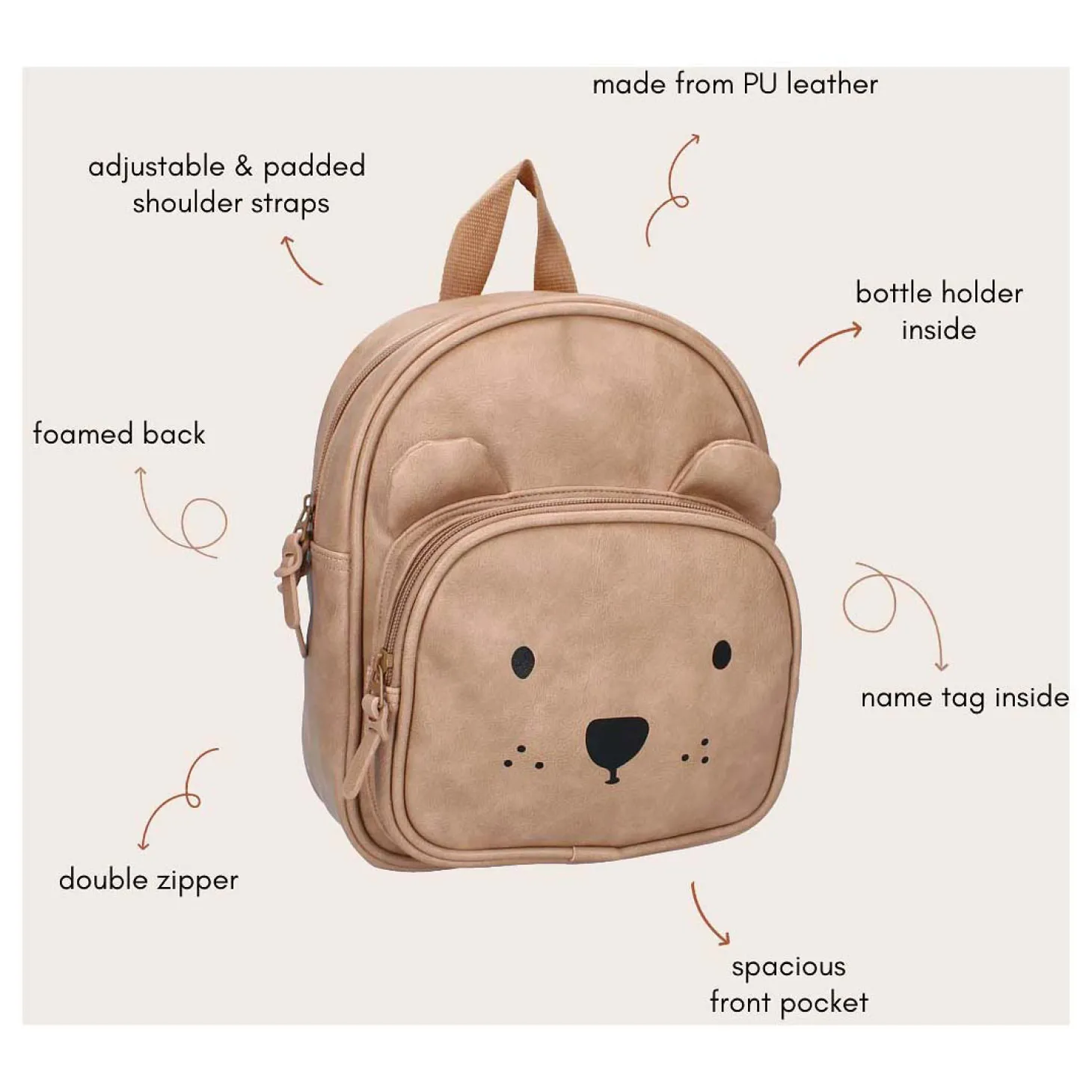 Kidzroom Rugzak Porto Beary Excited Leer