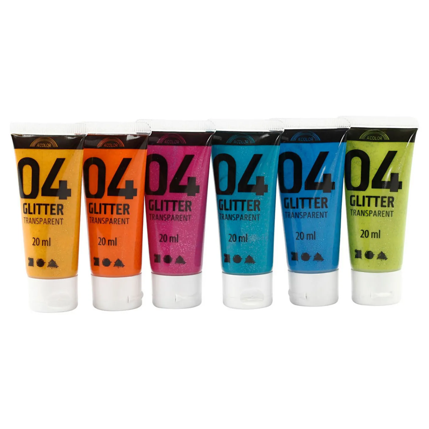 Kinder Acrylverf Glitter Kleur, 6x20ml