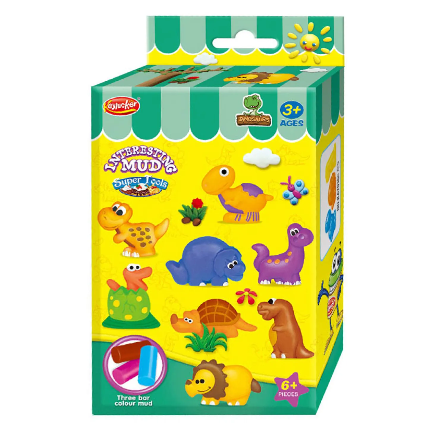 Kleiset met 2 Dinovormen en Tool - 3 Kleuren Klei