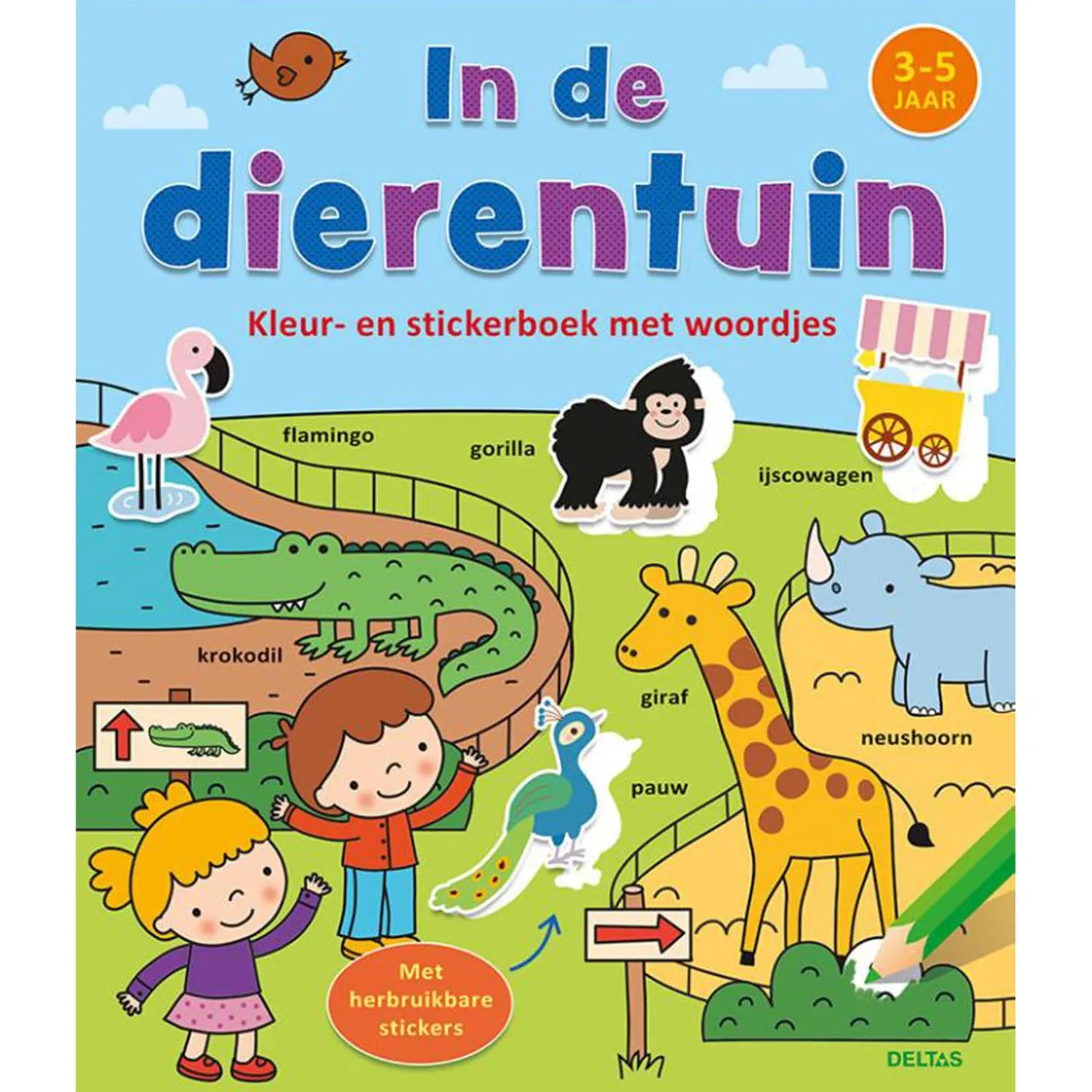 Kleur- en Stickerboek met Woordjes - In de dierentuin