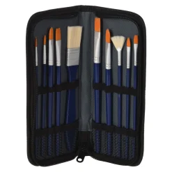 Kwasten Set voor Gouache In Opbergtas. 10st.