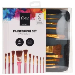 Kwasten Set Voor Waterverf in Opbergtas, 10st.