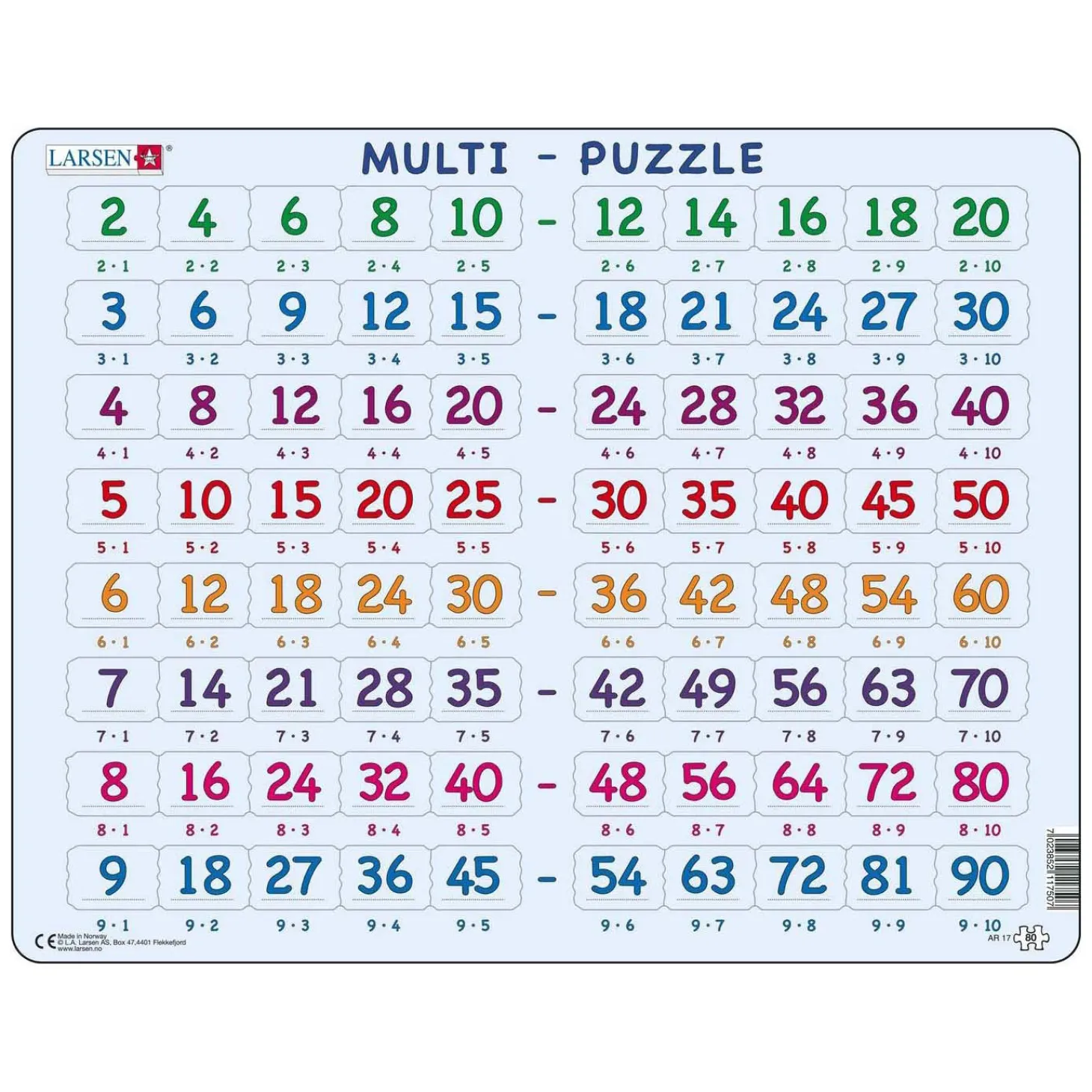 Larsen Legpuzzel Leren Rekenen - Tafels, 80st.