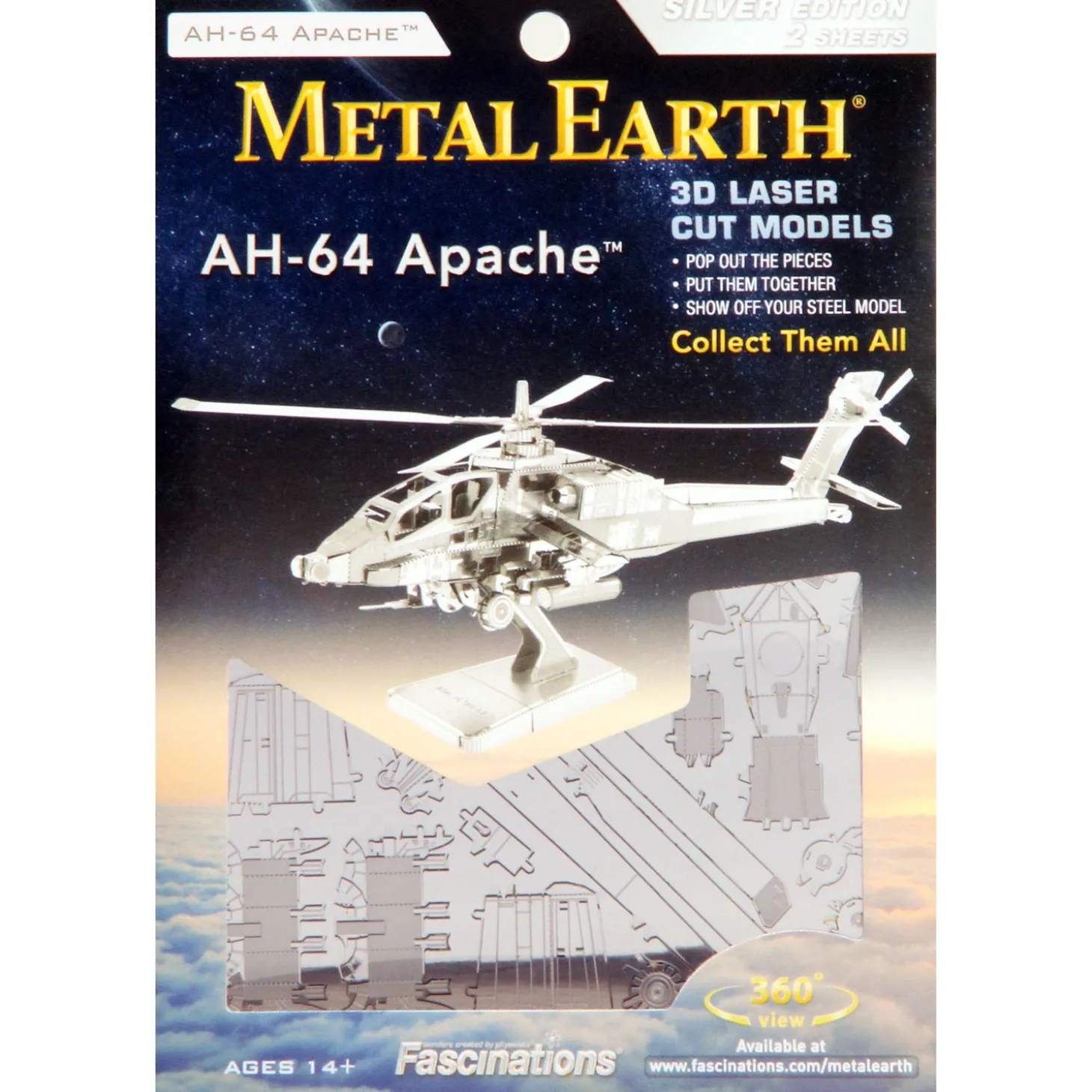 Metal Earth AH-64 Apache Zilver Editie