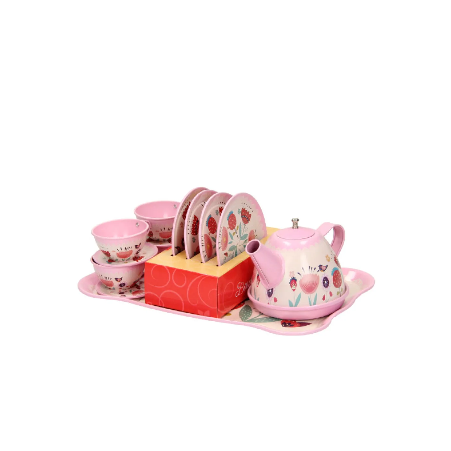 Metalen Theeserviesje Roze, 15dlg.