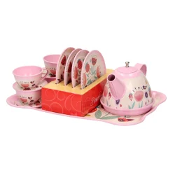 Metalen Theeserviesje Roze, 15dlg.