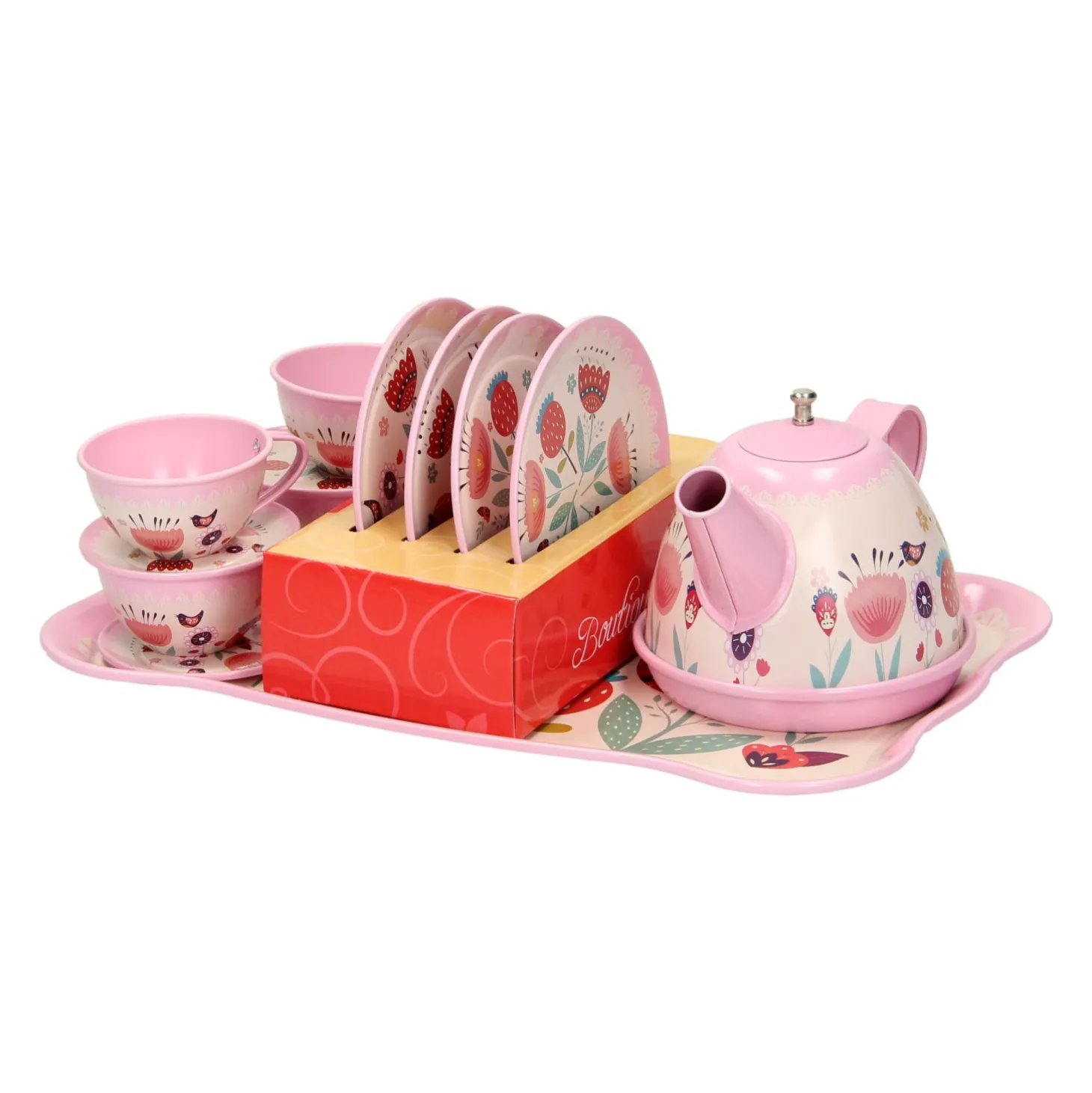 Metalen Theeserviesje Roze, 15dlg.