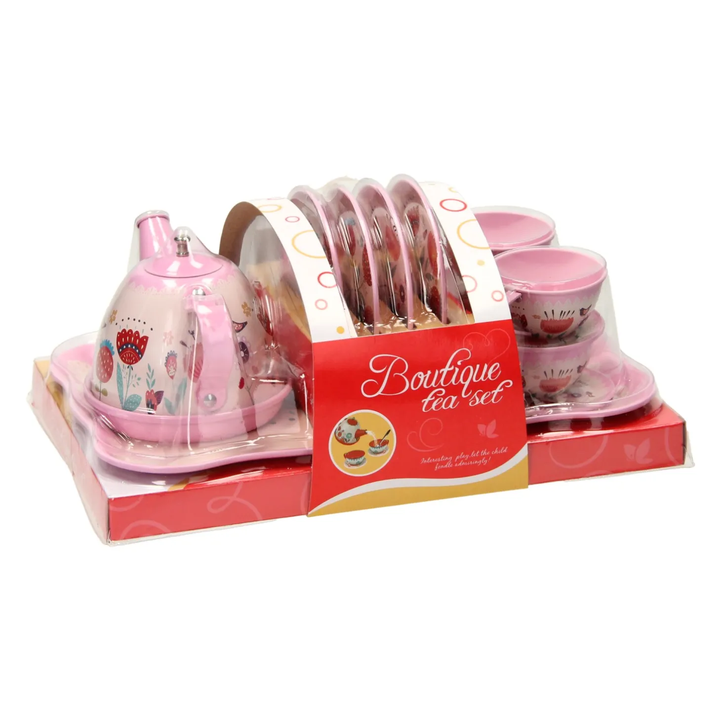 Metalen Theeserviesje Roze, 15dlg.