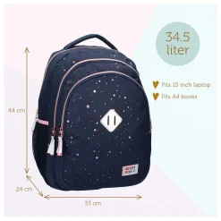 Milky Kiss Rugzak Divine Days Donkerblauw met Roze Stippen, 3-vaks