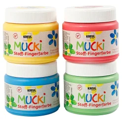 Muck Vingerverf Blauw/Groen/Rood/Geel, 4x150ml
