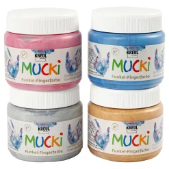 Mucki Vingerverf Metallic Blauw/Goud/Roze/Zilver, 4st.