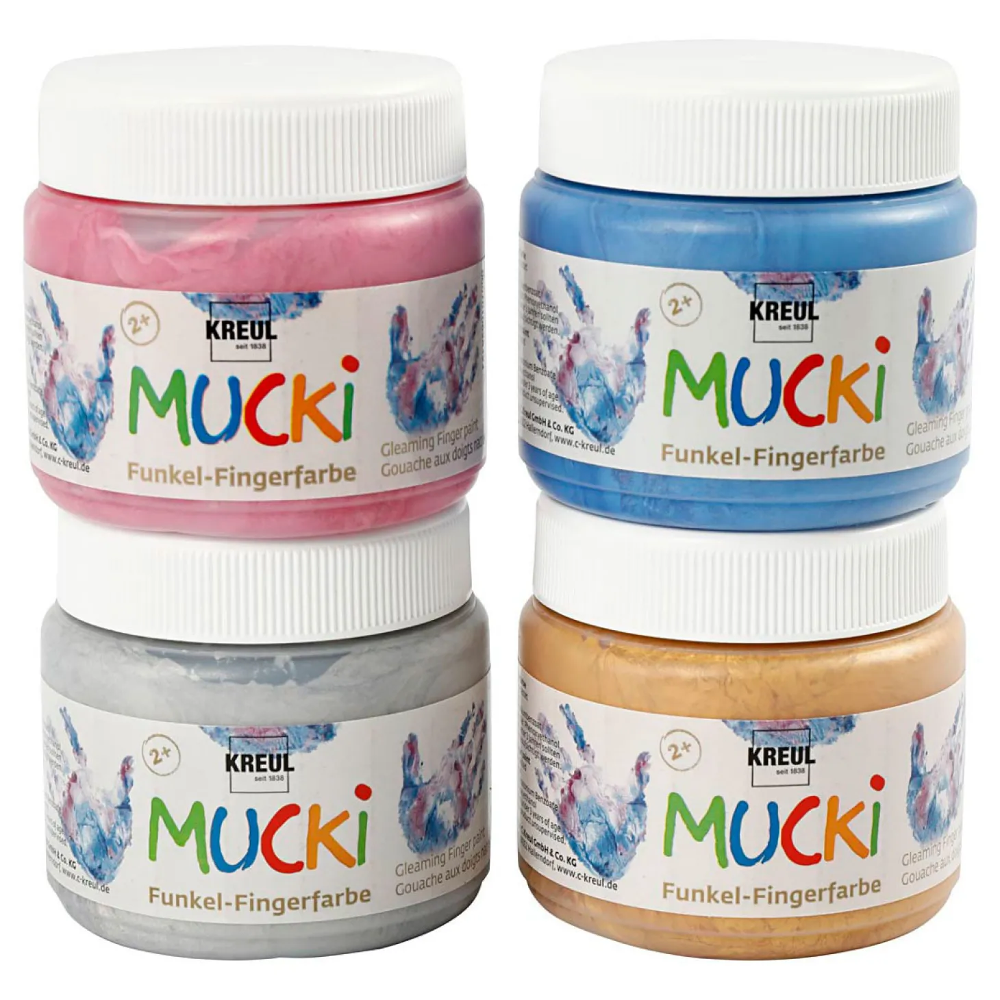 Mucki Vingerverf Metallic Blauw/Goud/Roze/Zilver, 4st.