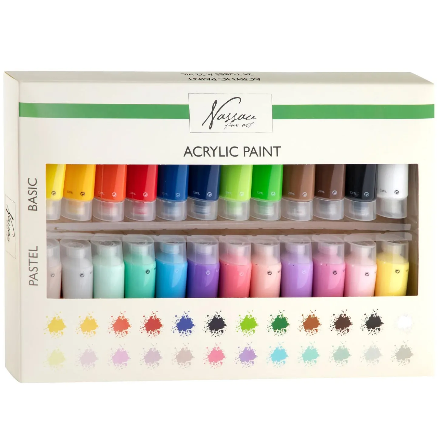 Nassau Acrylverf Basis en Pastelkleuren, 24x22ml