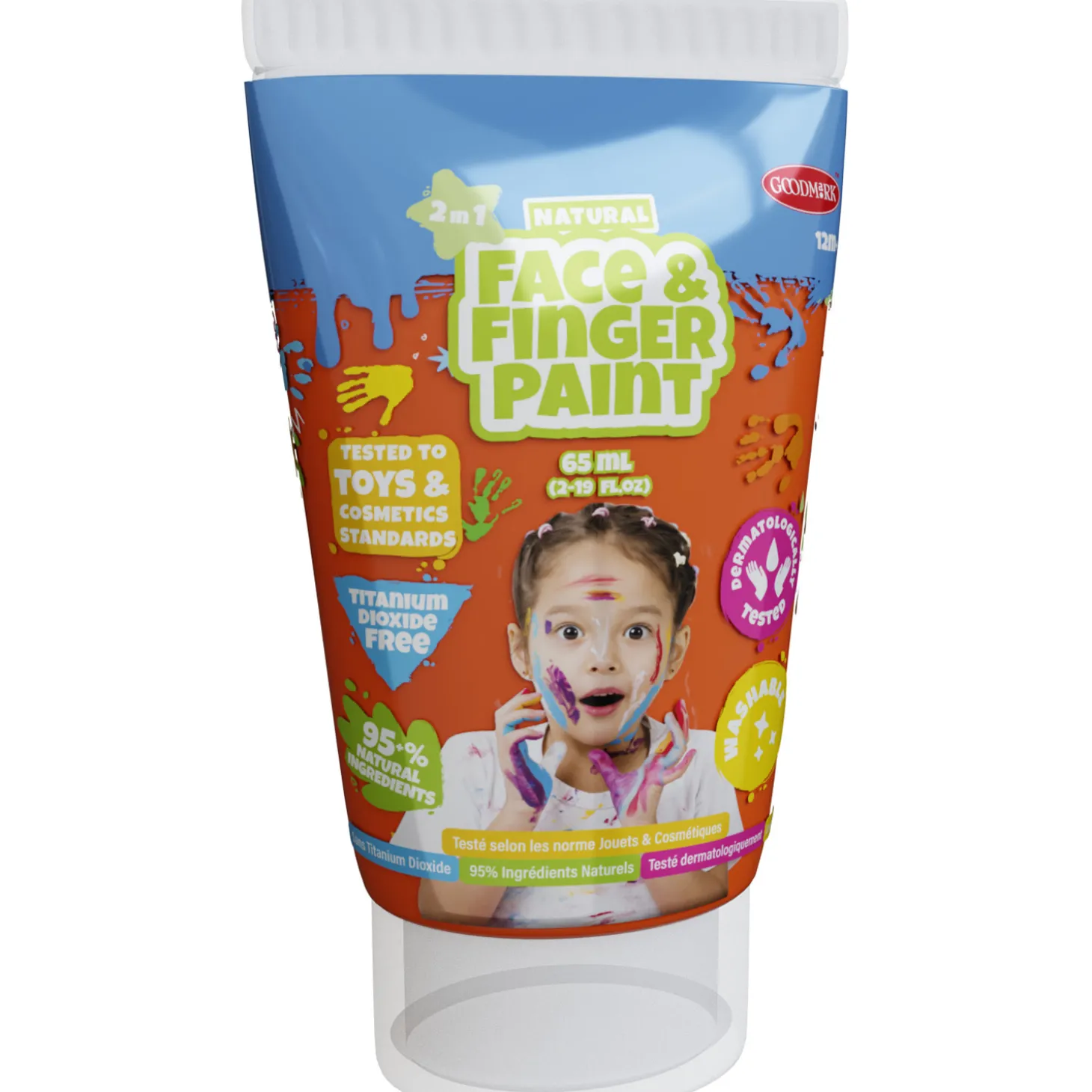 Natural Face & Fingerpaint Tube - Oranje, 65ml