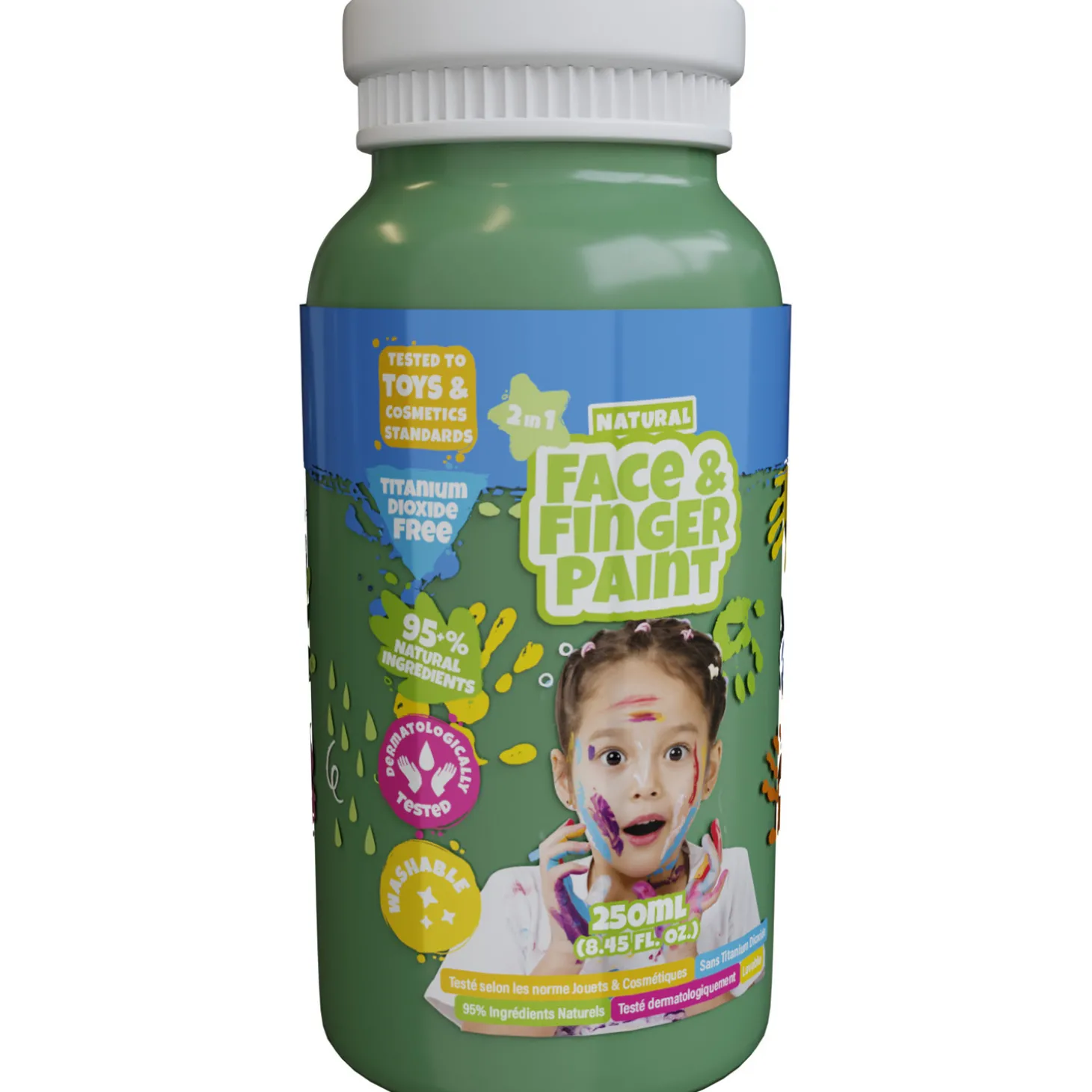 Natural Face & Fingerpaint Fles - Groen, 250ml