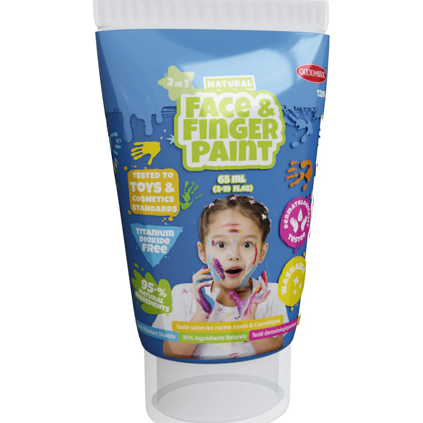 Natural Face & Fingerpaint Tube - Blauw, 65ml