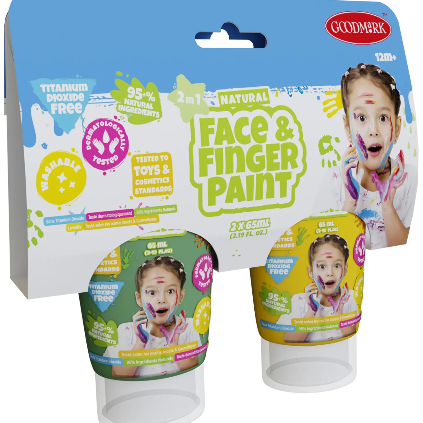 Natural Face & Fingerpaint Tube - Groen en Geel, 2x65ml