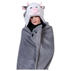 Noxxiez Knuffeldeken met Capuchon Koe, 130x100cm