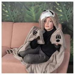 Noxxiez Knuffeldeken met Capuchon Luiaard, 130x100cm