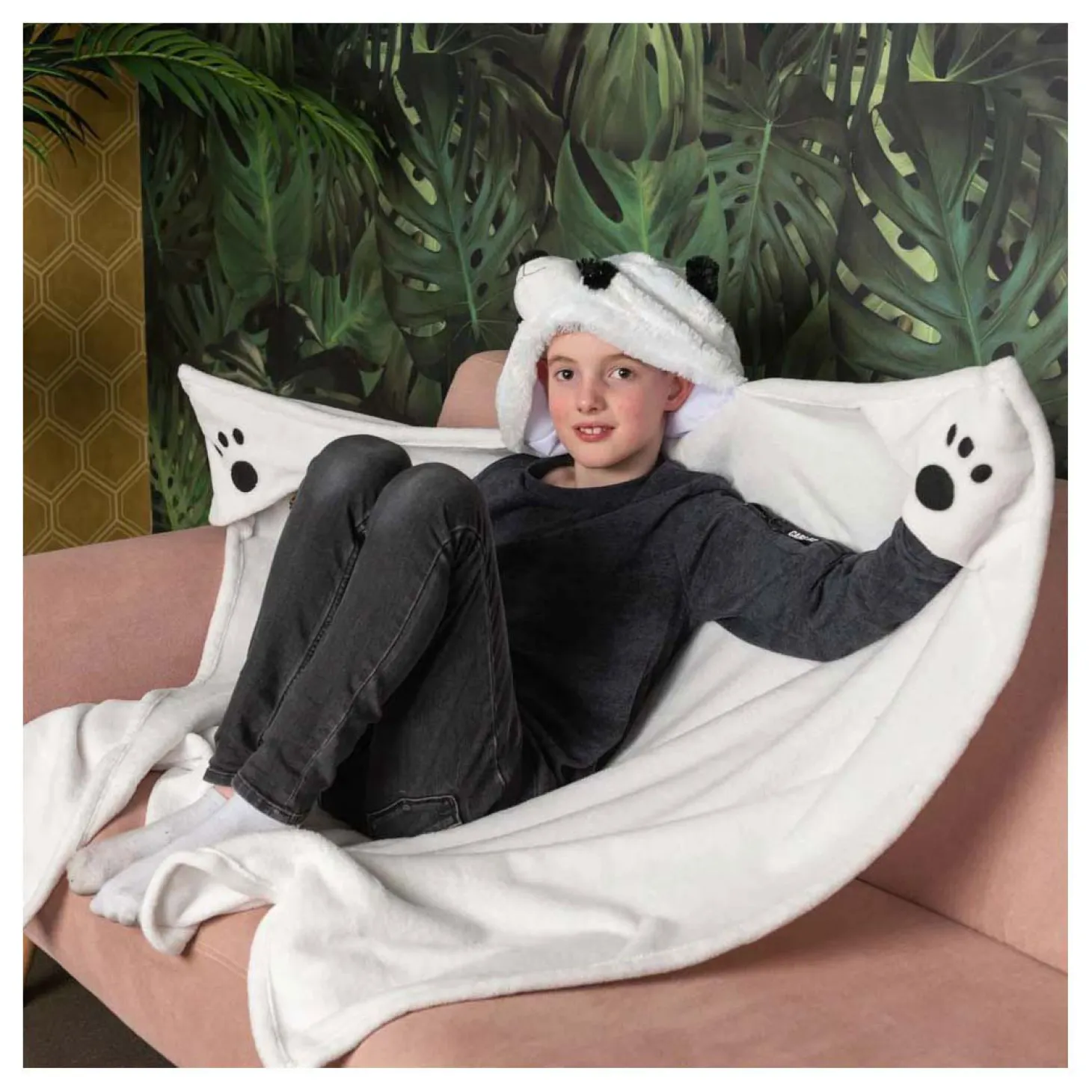 Noxxiez Knuffeldeken met Capuchon Panda, 130x100cm