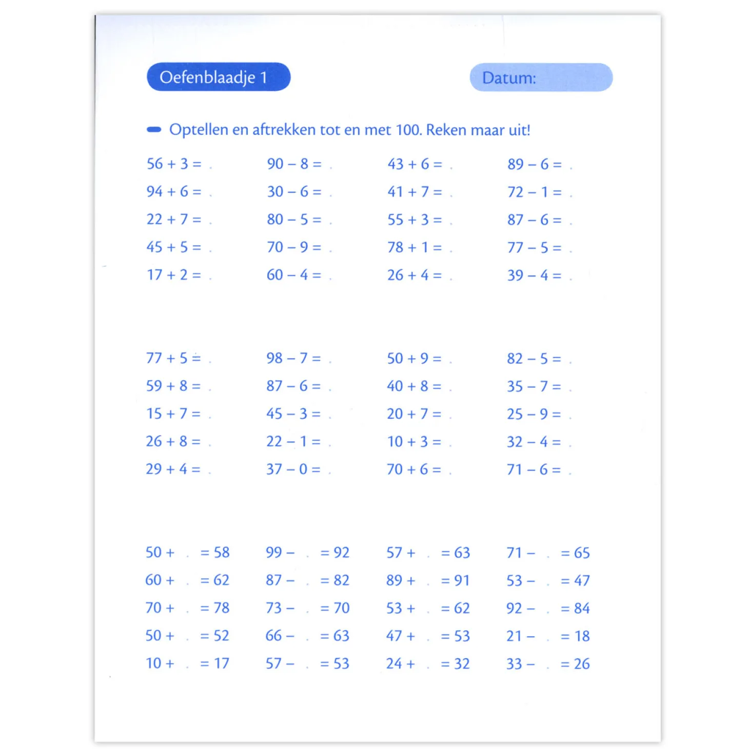 Oefenblaadjes Rekenen (8-9 J.)