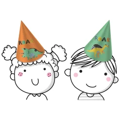 Papieren Feesthoedjes Dino Roars, 6st.