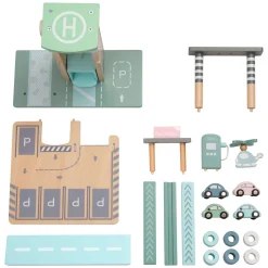 Pastelkleurige Houten Parkeergarage en Tankstation met Lift