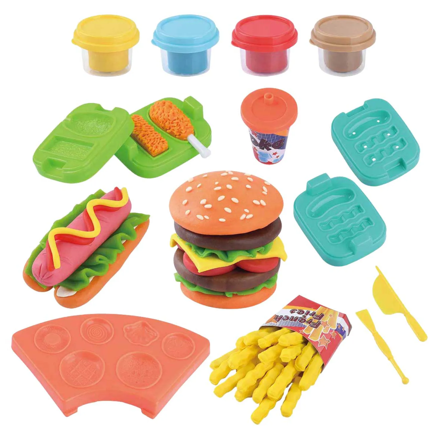 Playgo Hamburger Kleiset - 4 Kleipotjes