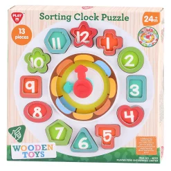 Playgo Houten Sorteer Vormen - en Leerklok  - 13dlg.
