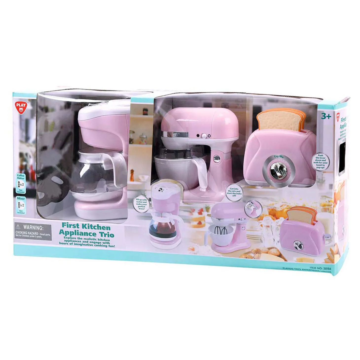 Playgo Keukenmixer - Koffiezetapparaat en Broodrooster Roze - 7dlg.