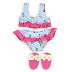 Poppen Bikini met Slippers Flamingo, 35-45 cm