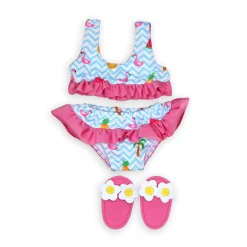 Poppen Bikini met Slippers Flamingo, 28-35 cm