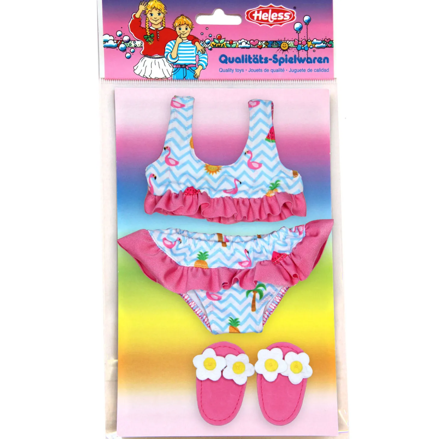 Poppen Bikini met Slippers Flamingo, 28-35 cm