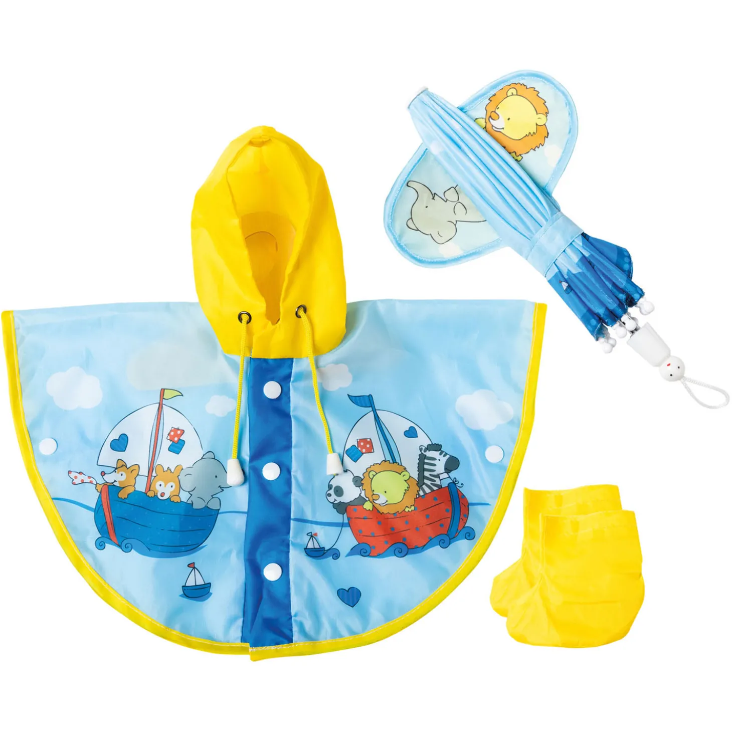 Poppen Regencape met Paraplu en Laarzen, 28-35 cm