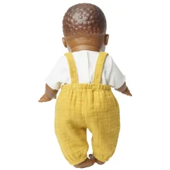 Poppen Tuinbroek Okergeel, maat 28-35 cm