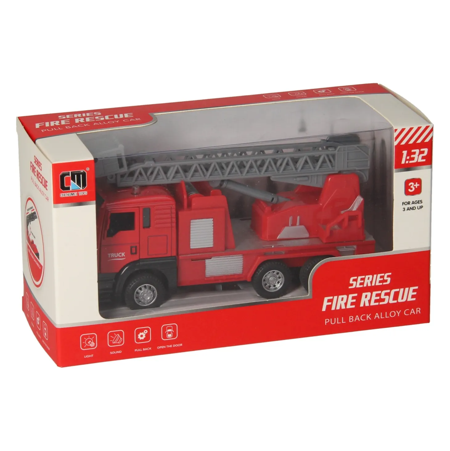 Pull-back Ladderwagen Rood Licht en Geluid