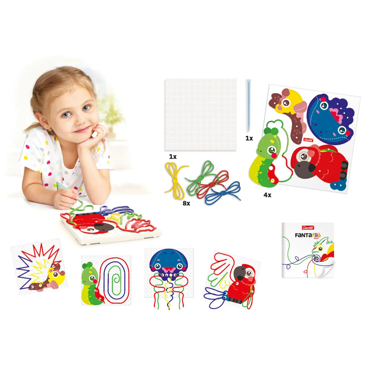 Quercetti Fanta Filo Dierentuin Veters Rijgen, 14dlg.