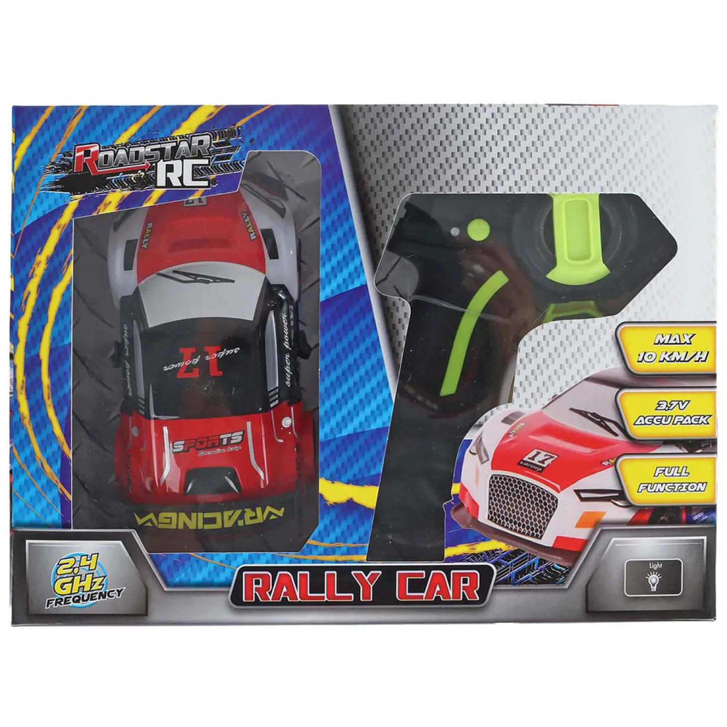 Roadstar RC Bestuurbare Rally Auto met Licht 2.4GHz Rood, 13cm