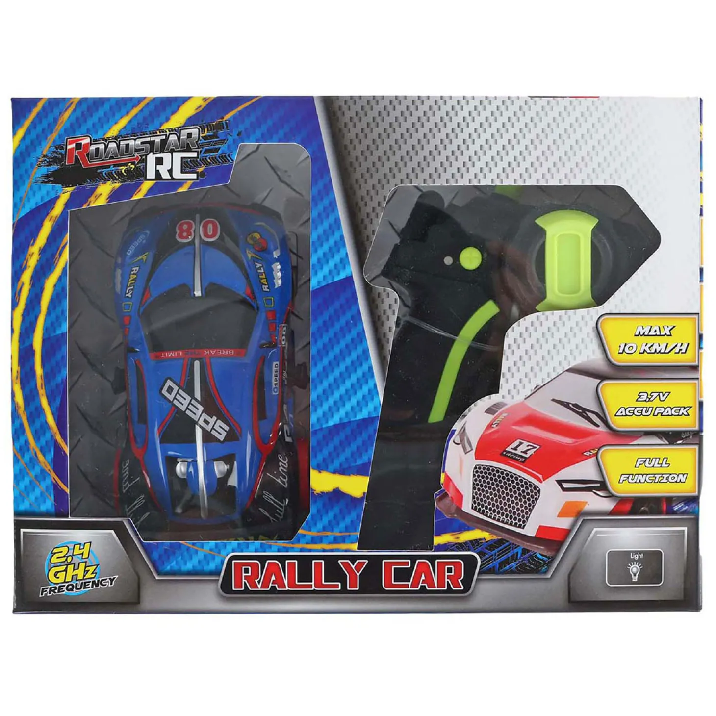 Roadstar RC Bestuurbare Rally Auto met Licht 2.4GHz Blauw, 13cm
