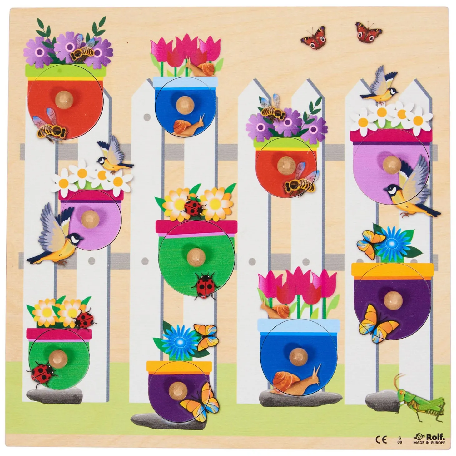 Rolf - Houten Noppenpuzzel Bloemen, 10st.