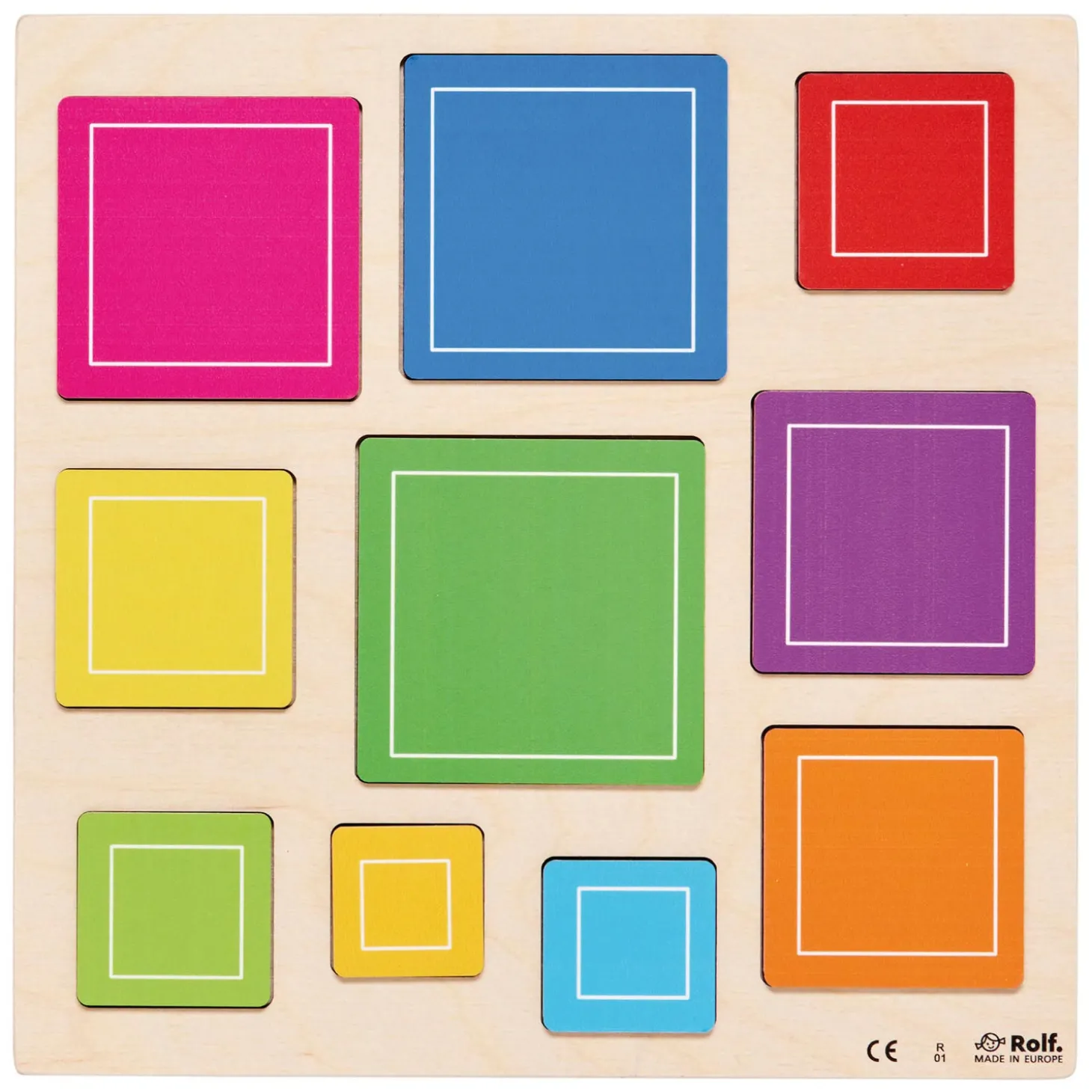 Rolf - Relief Houten Vormenpuzzel Vierkant Driehoek en Circkels, Set van 3