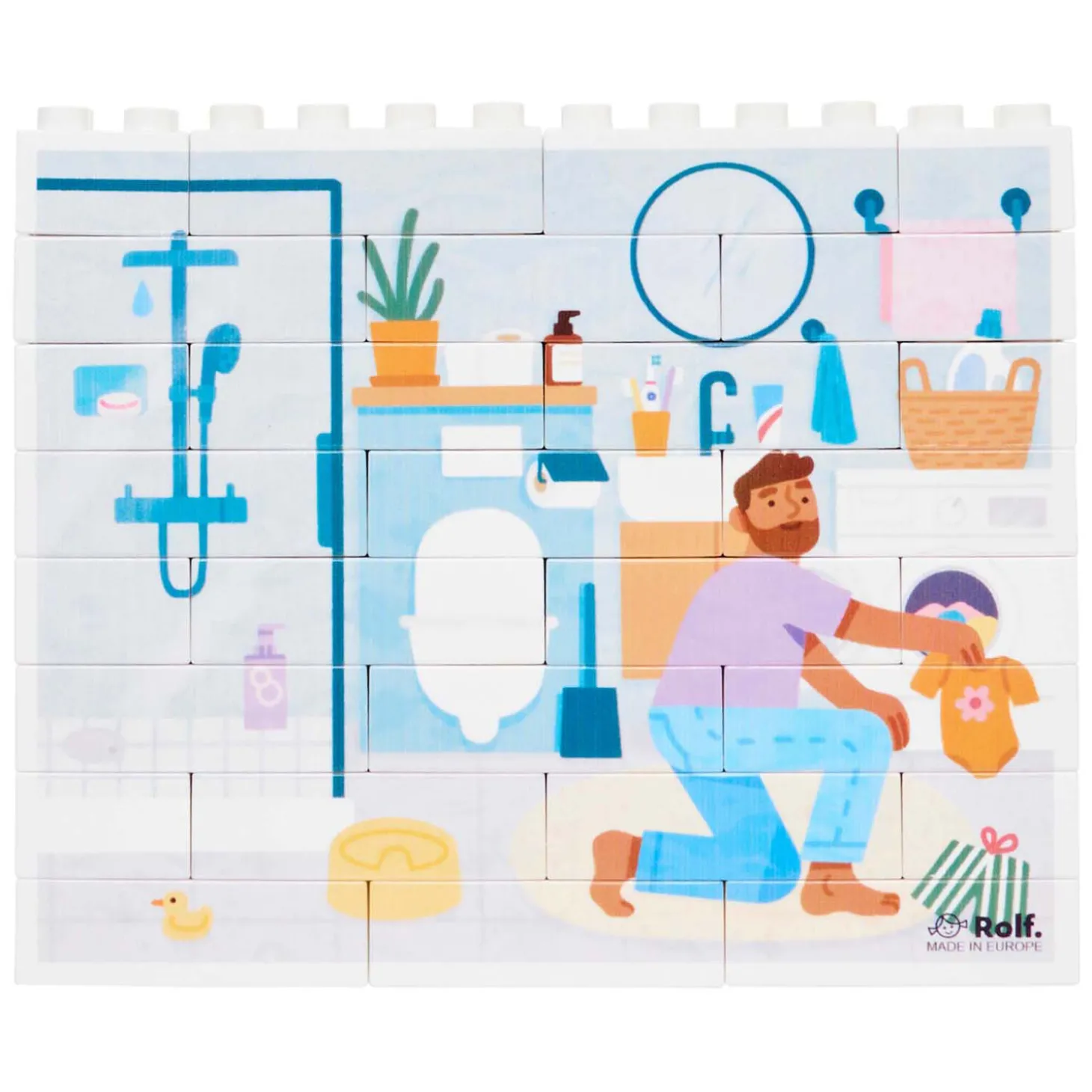 Rolf More - Houten Verticale Blokpuzzel Badkamer - 28st.