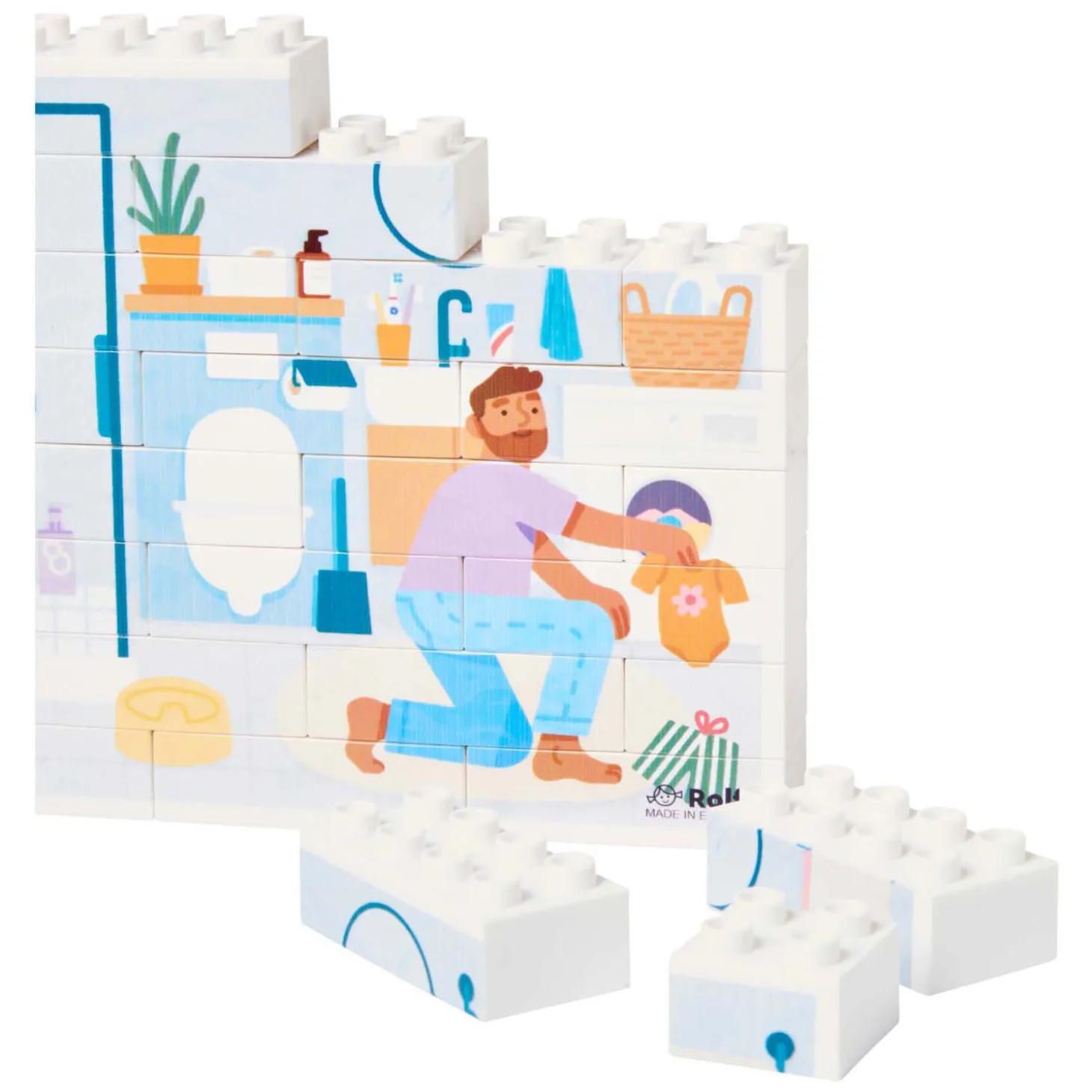 Rolf More - Houten Verticale Blokpuzzel Badkamer - 28st.